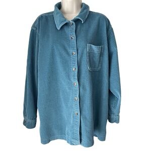L.L. Bean Teal Corduroy Button Front Shirt Jacket Relaxed Fit |‎ Womens 2X